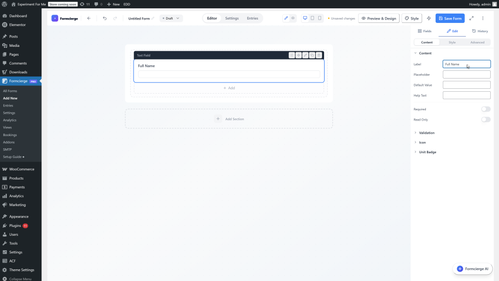 Step 4: Set the label to "Full Name"