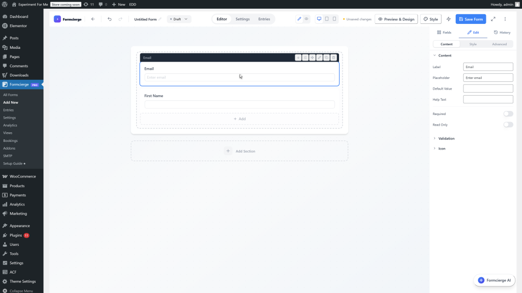 Step 6: Open the Email field settings and make it required