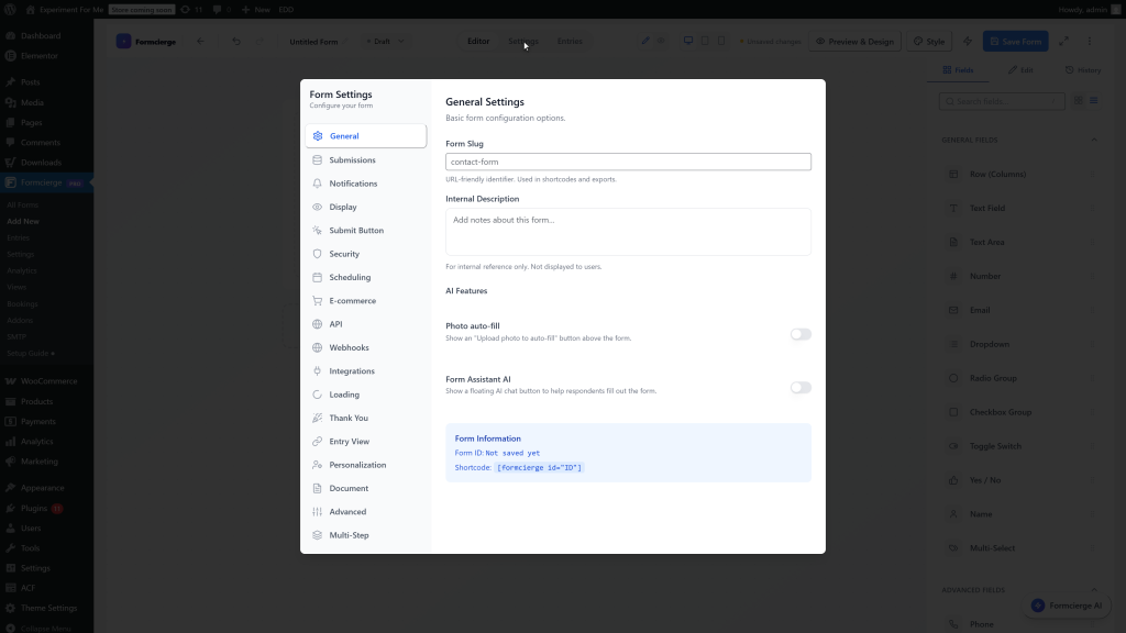 Step 12: The Form Settings Modal